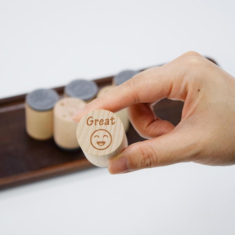 happylain 6 PCS Round Wood Rubber Stamp for School Teachers English Toy Stamp - Image 5